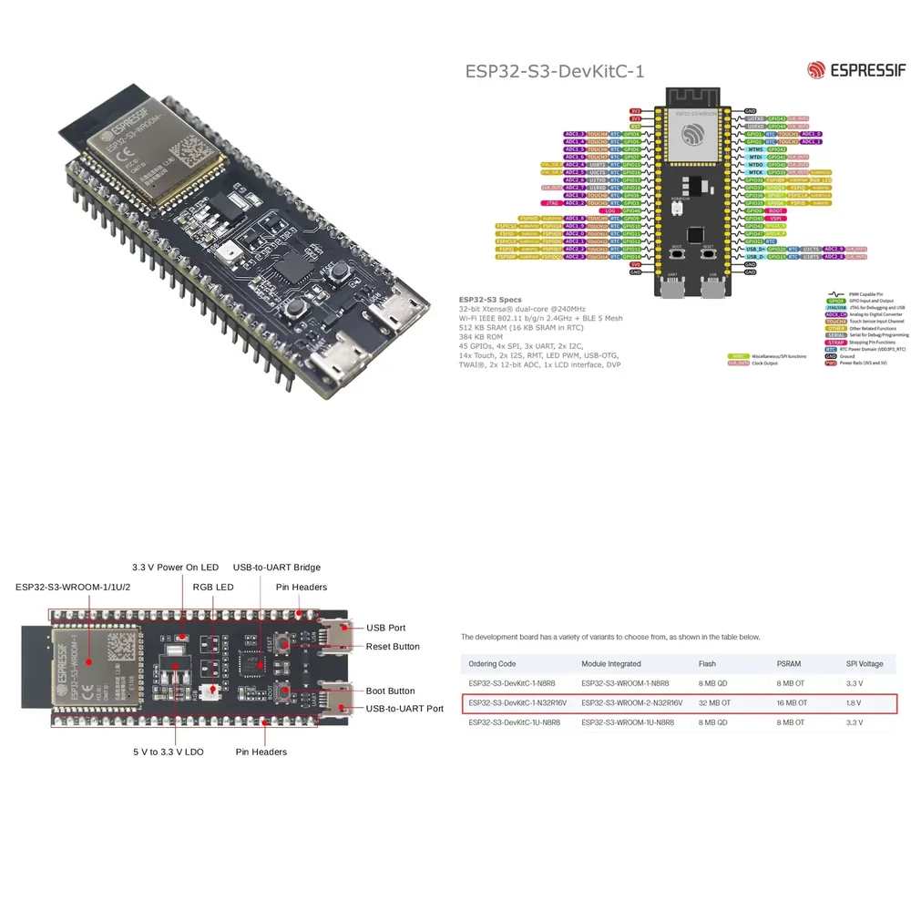 Esp32 Development Board - Espressif ESP32-S3-DevKitC-1 ontwikkelbord, voorzien van de