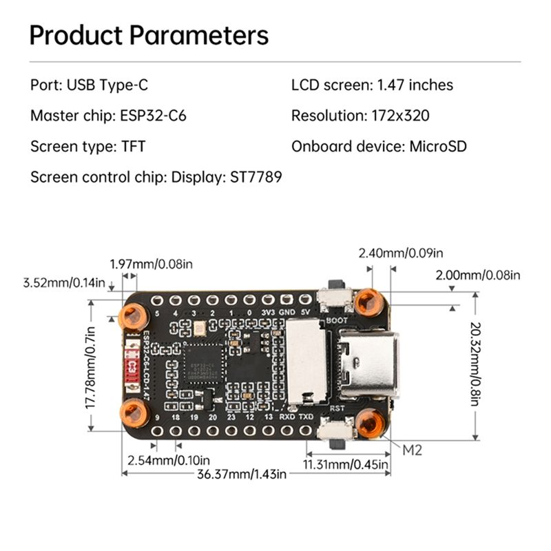 [NIEUW A09R!】 Esp32-C6 1,47-in - Esp32 C6 recensie en prijs