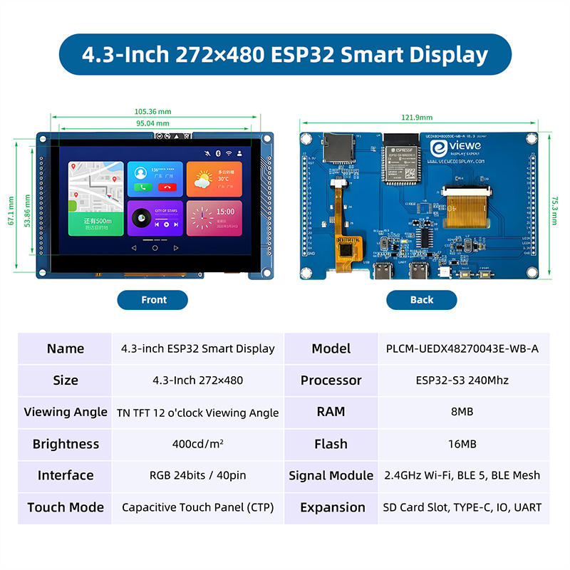 ESP32 S3 4,3 inch 480*272 capa - Esp32 P4 recensie en prijs
